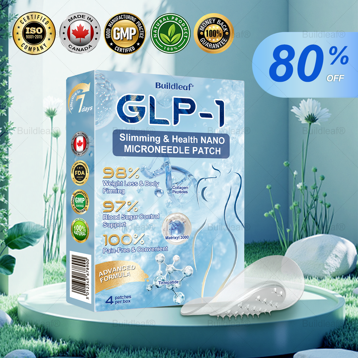 Clinically Proven| Official Store | Buildleaf® Tirzepatide Slimming & Health Nano Microneedle Patch with Collagen & Matrixyl 3000丨Targets Obesity, Loose Skin, High Blood Pressure, Diabetes, Fatty Liver, Joint Pain, Brain Fog, Low Energy and More